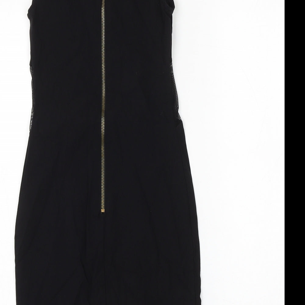 New Look Womens Black Viscose Tank Dress Size 8 Round Neck Zip