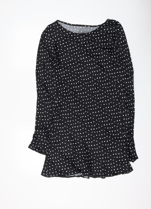 Zara Womens Black Polka Dot Viscose Shift Size M Round Neck Pullover