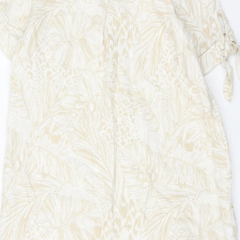 TU Womens Beige Geometric Linen Shift Size 8 V-Neck Pullover