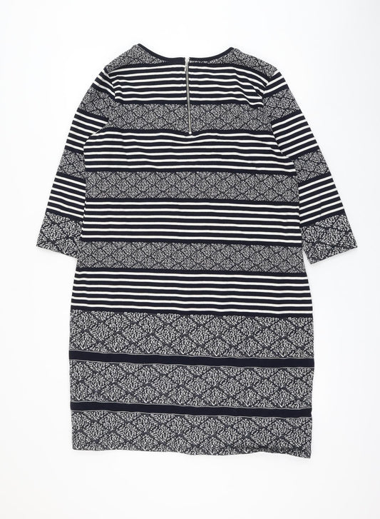 Marks and Spencer Womens Blue Striped Cotton Shift Size 16 Round Neck Zip