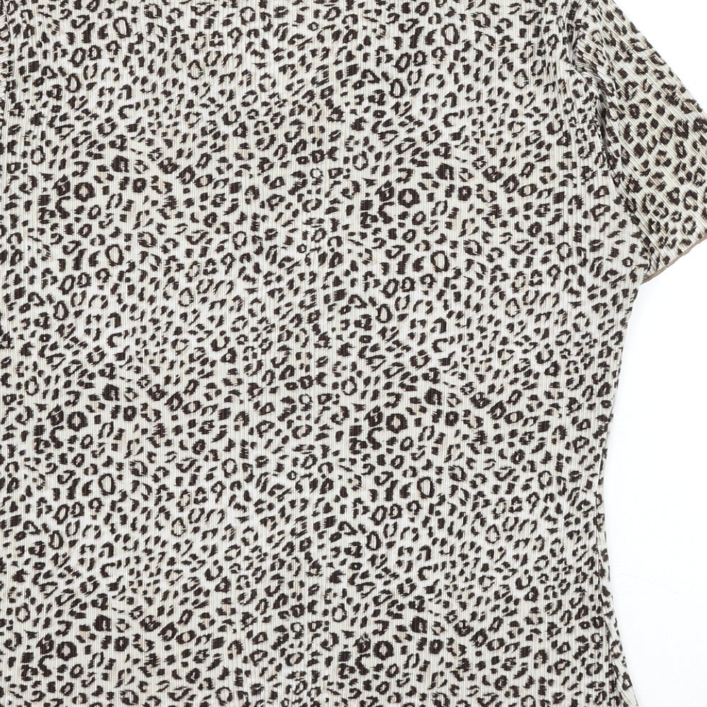 Autonomy Womens Brown Animal Print Polyester Basic Button-Up Size 10 Collared - Leopard Print