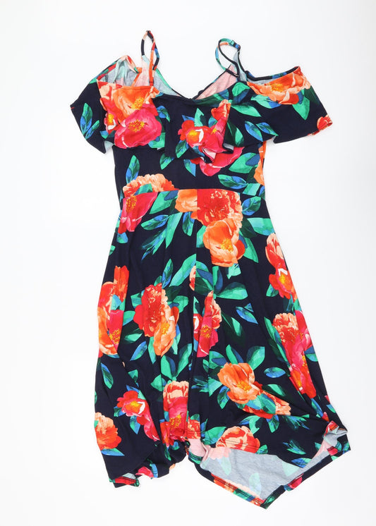Roman Womens Multicoloured Floral Viscose A-Line Size 10 Sweetheart Pullover - Cold Shoulder
