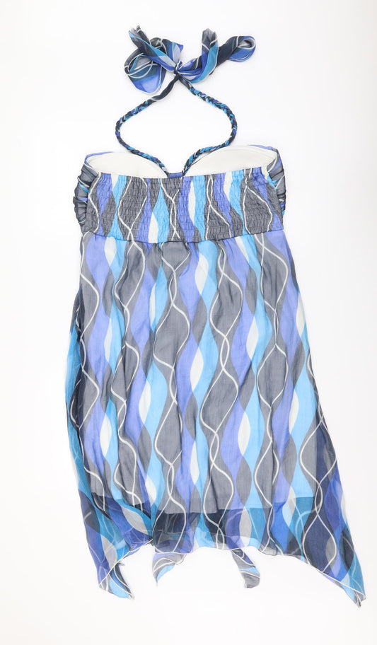 Purple Womens Blue Geometric Polyester Tank Dress Size XL Halter Pullover