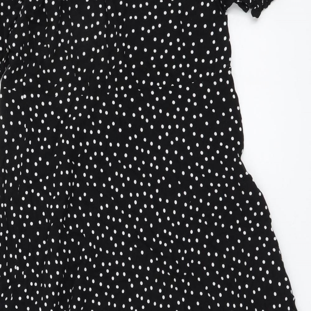 NEXT Womens Black Polka Dot Viscose A-Line Size 10 V-Neck Pullover