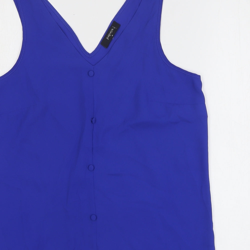 Papaya Womens Blue Polyester Basic Blouse Size 8 V-Neck