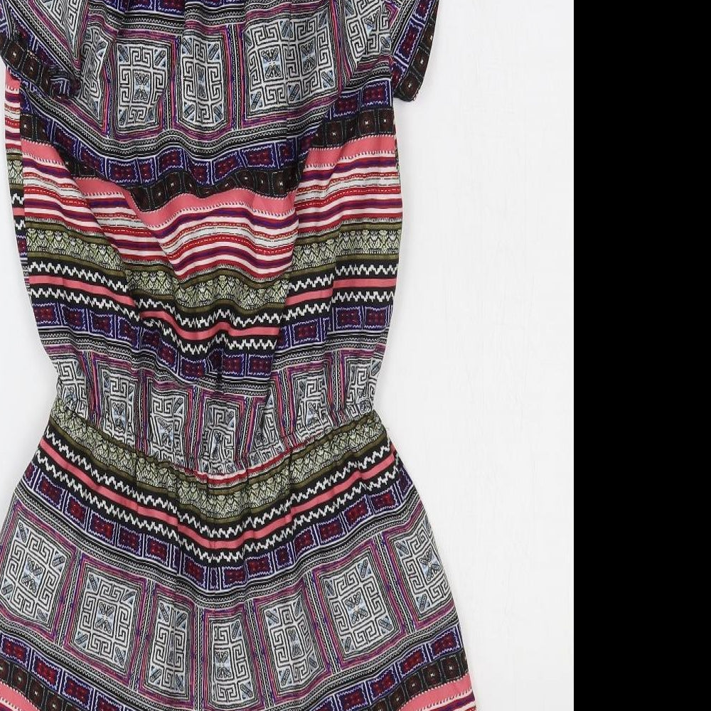 Primark Womens Multicoloured Geometric Polyester Romper One-Piece Size 6 Pullover