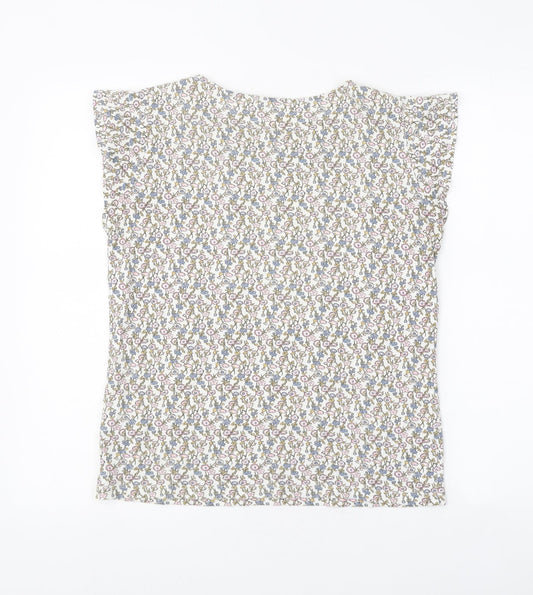 TU Womens White Floral Polyester Basic T-Shirt Size S Round Neck