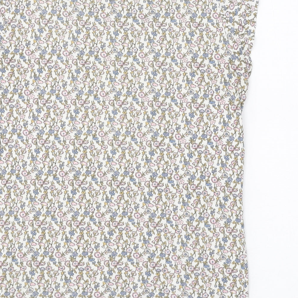 TU Womens White Floral Polyester Basic T-Shirt Size S Round Neck