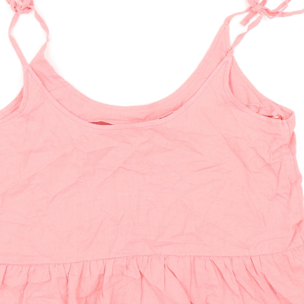 Papaya Womens Pink Linen Camisole Tank Size 12 Scoop Neck - Peplum