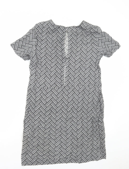 H&M Womens Grey Chevron Viscose T-Shirt Dress Size 8 Round Neck Pullover