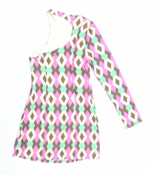 Zara Womens Multicoloured Geometric Polyester Mini Size XS One Shoulder Zip