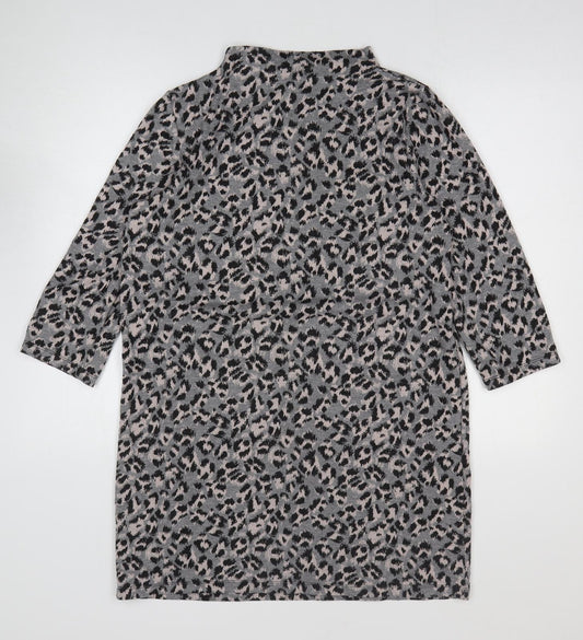 TU Womens Multicoloured Geometric Polyester Jumper Dress Size 14 Mock Neck Pullover - Leopard Print