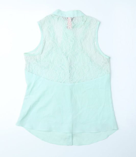 Lipsy Womens Green Polyester Jersey Tank Size 8 Mock Neck - Lace Pattern