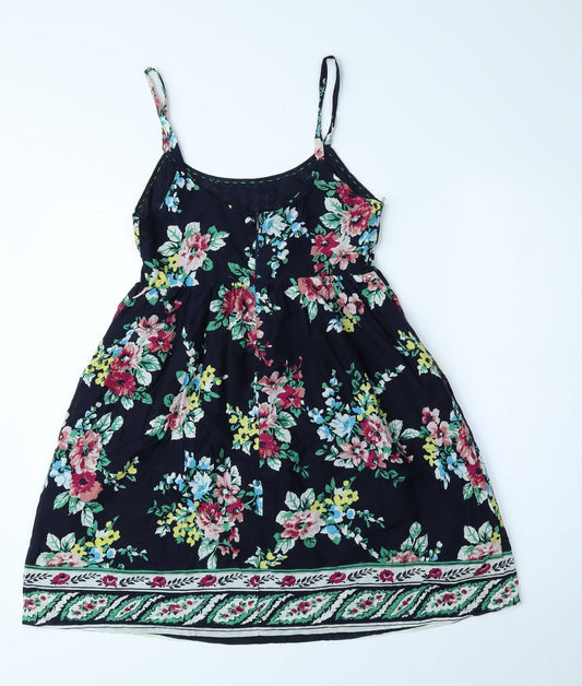 Miss Posh Womens Blue Floral Cotton A-Line Size 10 Boat Neck Zip