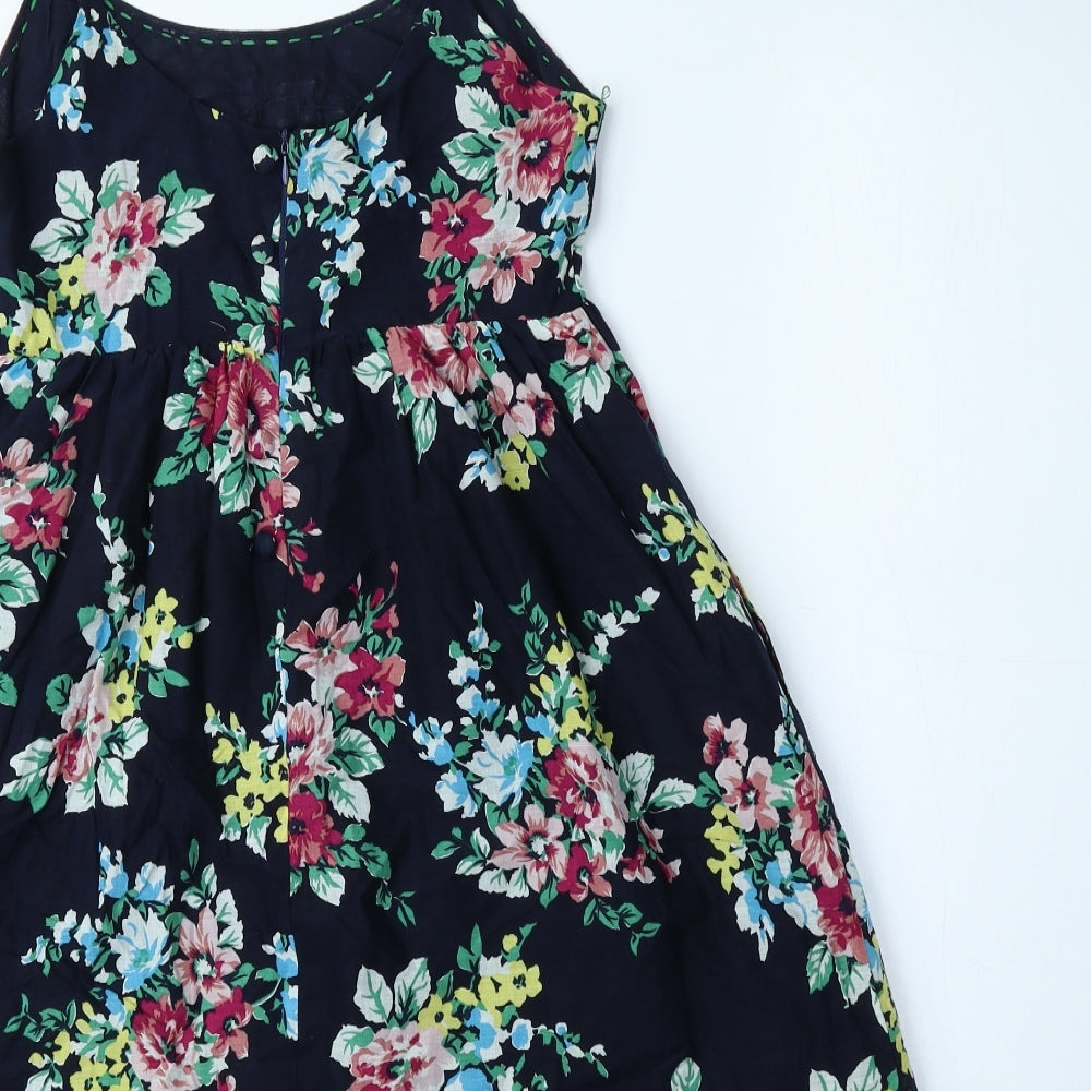 Miss Posh Womens Blue Floral Cotton A-Line Size 10 Boat Neck Zip