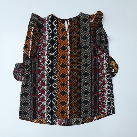 Papaya Womens Multicoloured Geometric Polyester Basic Blouse Size 10 Round Neck