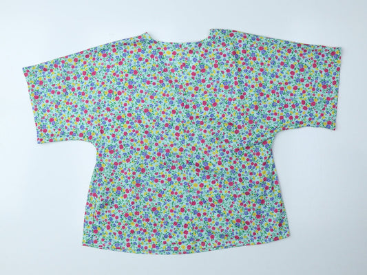 George Womens Green Floral Polyester Basic T-Shirt Size 12 V-Neck