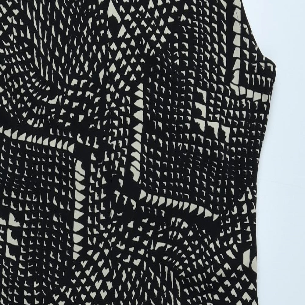 NEXT Womens Black Geometric Polyester A-Line Size 14 Boat Neck Button