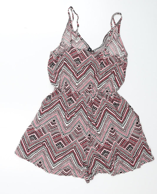 Divided by H&M Womens Pink Geometric Viscose Playsuit One-Piece Size 8 L3 in Pullover