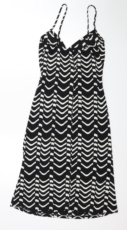 Zack Womens Black Geometric Polyester Tank Dress Size 10 V-Neck Zip