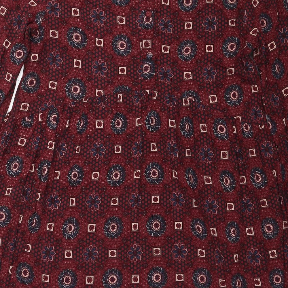 Staying At Home Womens Red Geometric Viscose Fit & Flare Size M Boat Neck Button