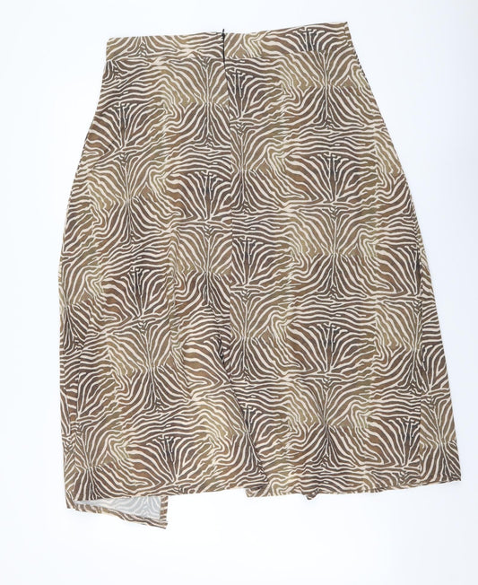 PRETTYLITTLETHING Womens Brown Animal Print Polyester A-Line Skirt Size 14 Zip - Zebra Pattern