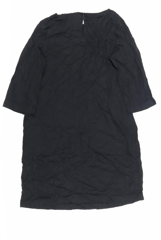 Marks and Spencer Womens Black Viscose Sheath Size 12 Round Neck Button