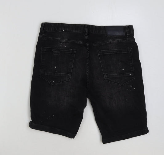 Denim & Co. Womens Black Cotton Bermuda Shorts Size 34 in L10 in Regular Button