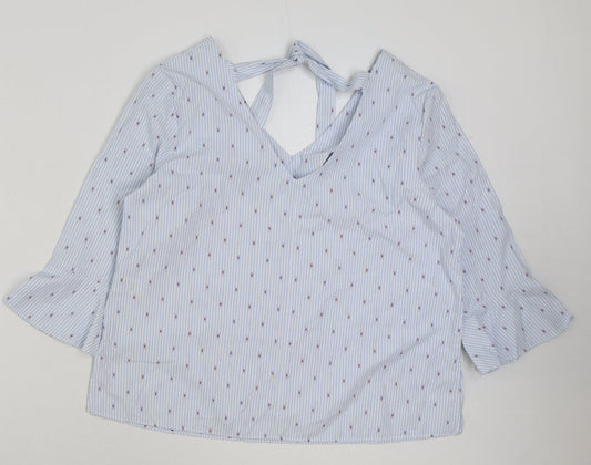 Matalan Womens Blue Striped Polyester Basic Blouse Size 14 V-Neck