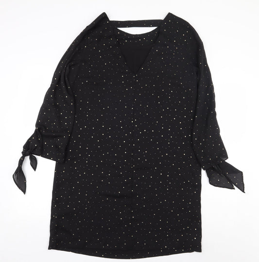 NEXT Womens Black Polka Dot Polyester Sheath Size 14 Boat Neck Pullover