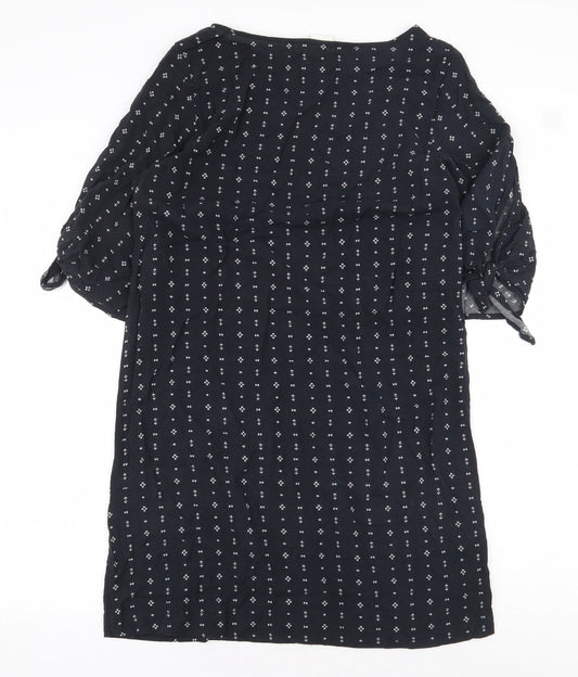H&M Womens Black Geometric Viscose Sheath Size 8 Boat Neck Pullover