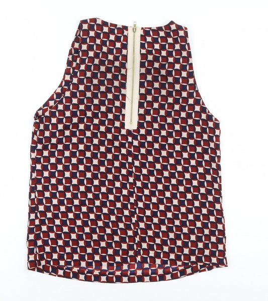 Glamorous Womens Red Geometric Polyester Basic Blouse Size XL Boat Neck