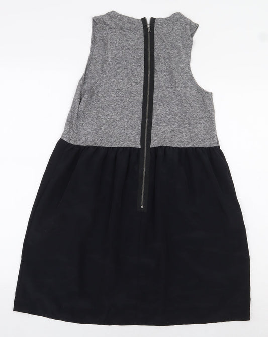 Topshop Womens Grey Colourblock Cotton A-Line Size 8 Boat Neck Zip