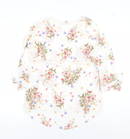 Paraphrase Womens White Floral Polyester Basic Blouse Size 10 V-Neck