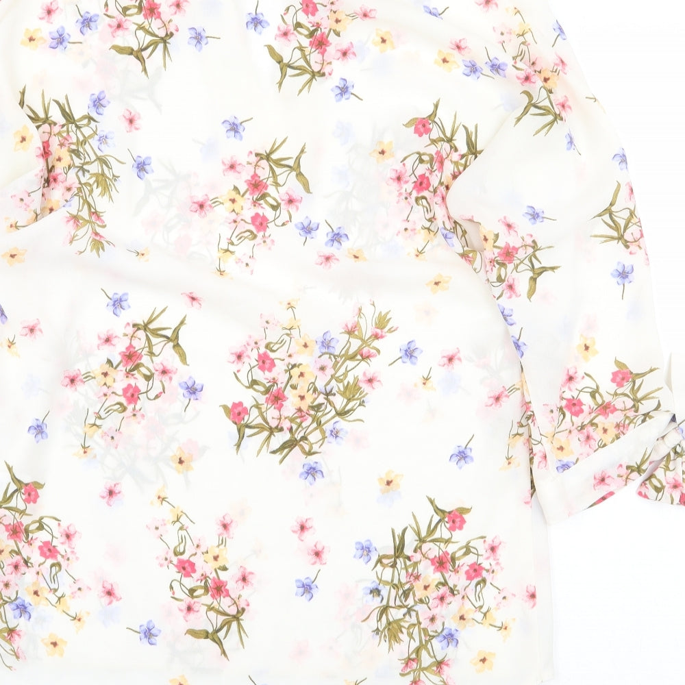 Paraphrase Womens White Floral Polyester Basic Blouse Size 10 V-Neck