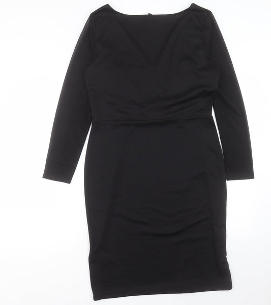 H&M Womens Black Polyester Shift Size L V-Neck Pullover