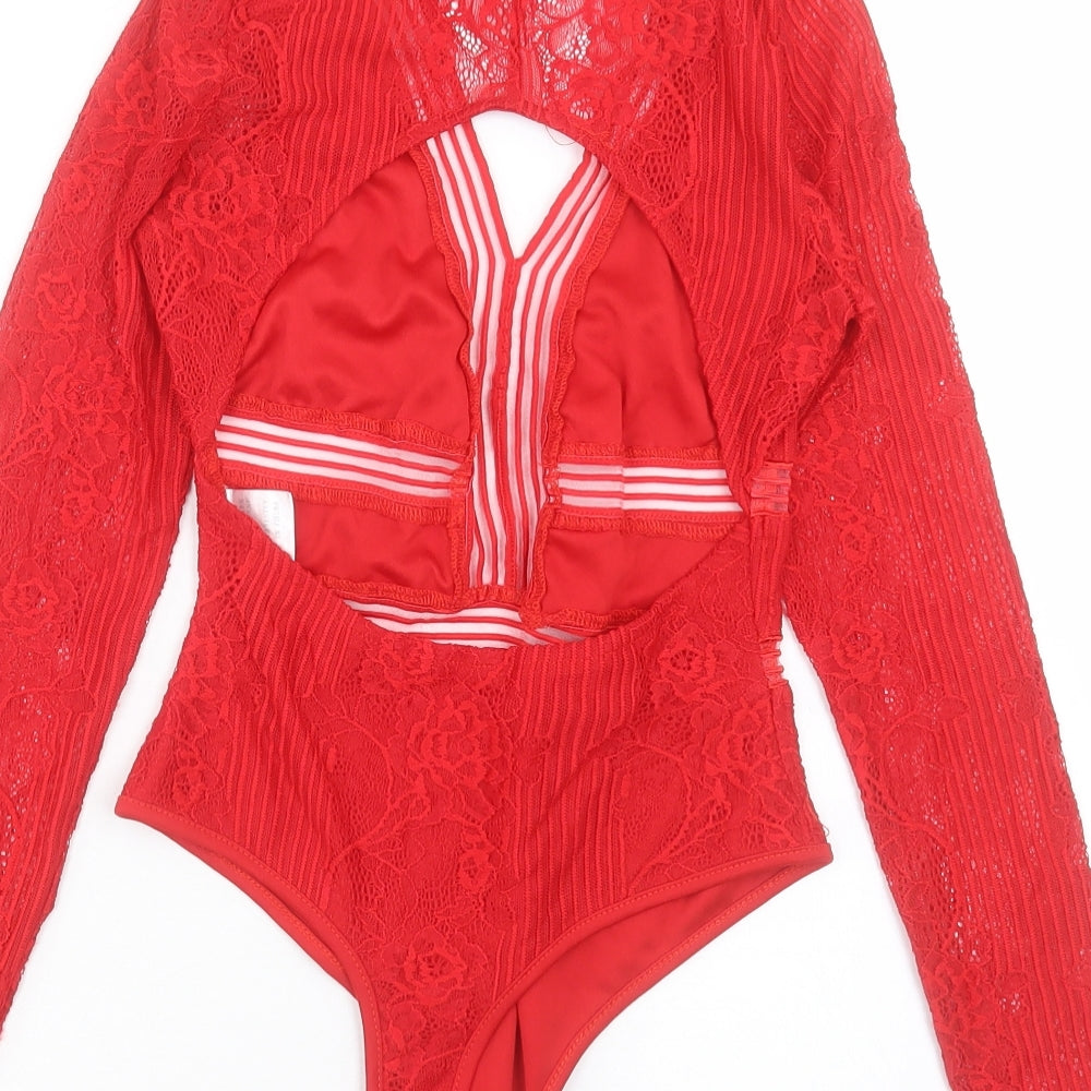 NAANAA Womens Red Polyester Bodysuit One-Piece Size 8 Snap