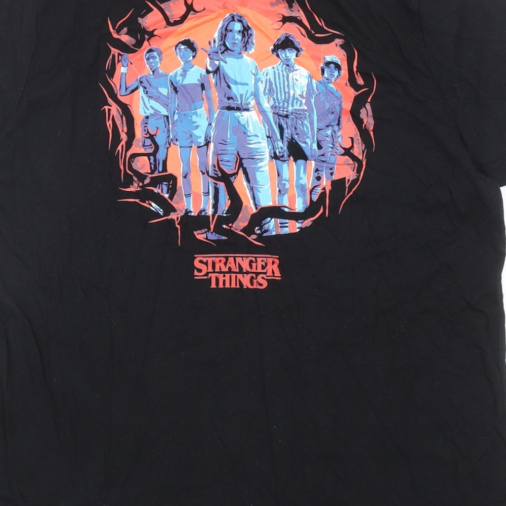 Primark Womens Black Cotton Basic T-Shirt Size L Round Neck - Stranger Things Size UK 14-16