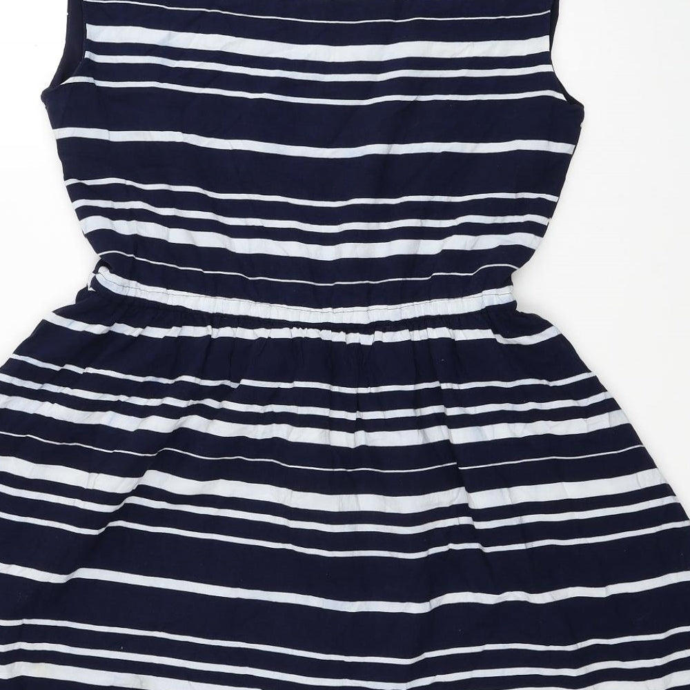 Gap Womens Blue Striped Viscose Fit & Flare Size M Boat Neck Drawstring