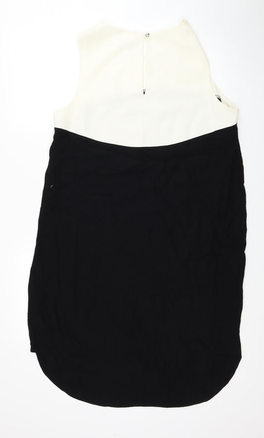 Miss Selfridge Womens Black Colourblock Viscose A-Line Size 14 Scoop Neck Button