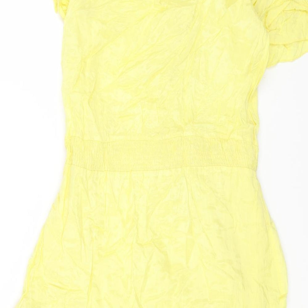 Miss Selfridge Womens Yellow Viscose Fit & Flare Size 12 Scoop Neck Button
