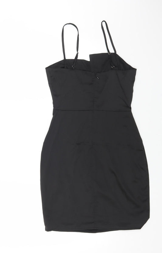Missguided Womens Black Polyester Bodycon Size 8 Square Neck Zip