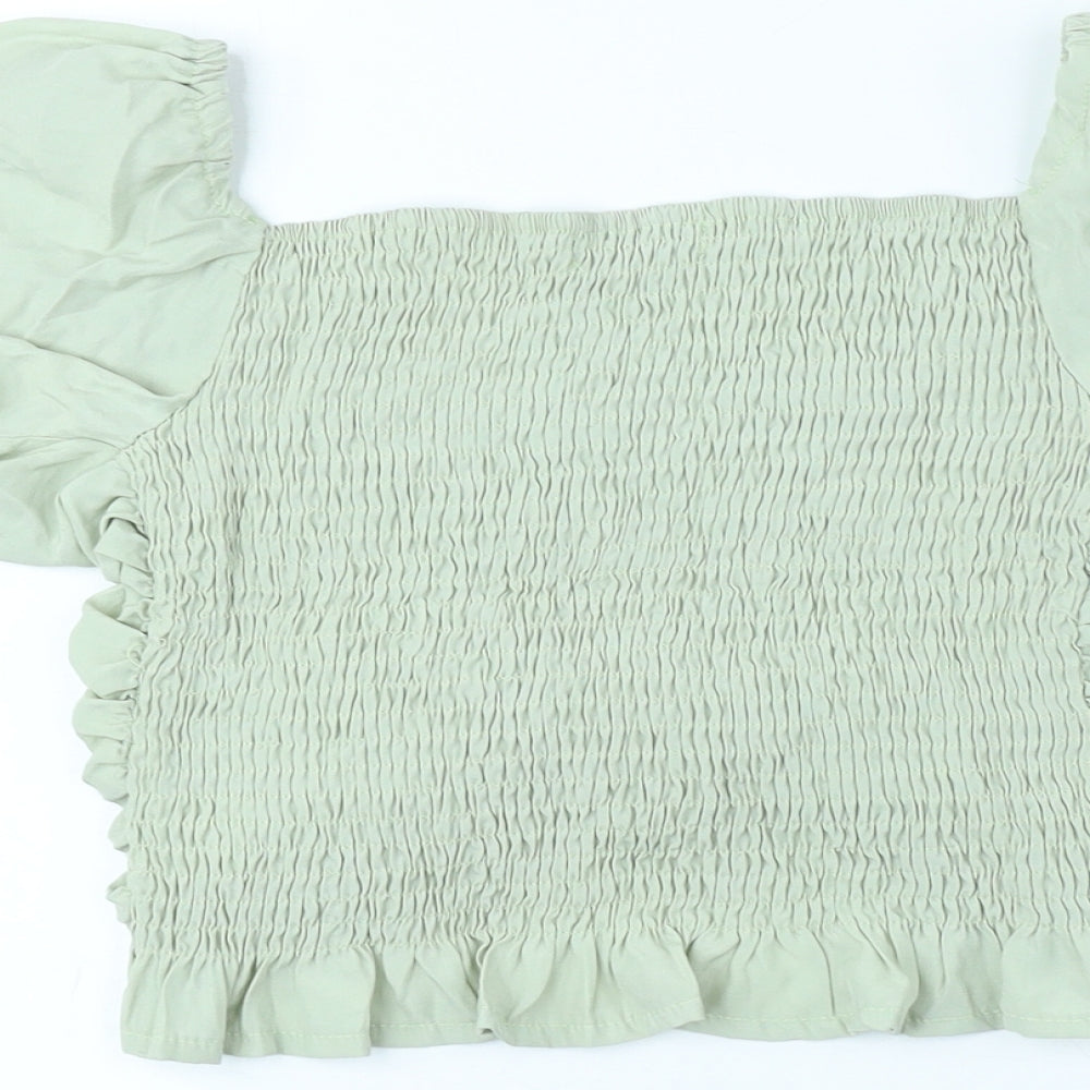 SheIn Womens Green Cotton Cropped T-Shirt Size S Square Neck - Balloon sleeve