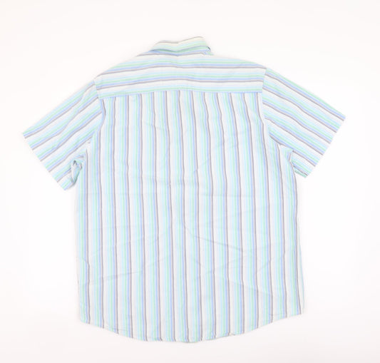 F&F Mens Multicoloured Striped Cotton Button-Up Size M Collared Button