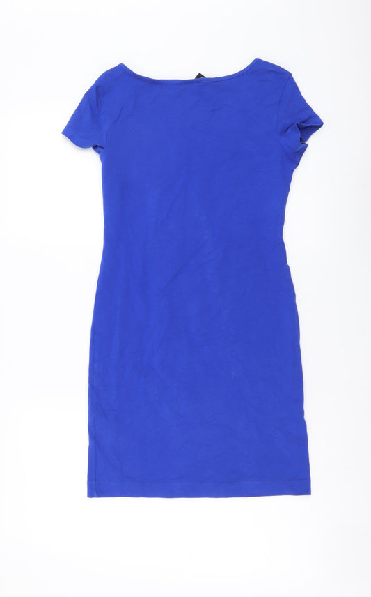 H&M Womens Blue Cotton Mini Size XS Scoop Neck Pullover
