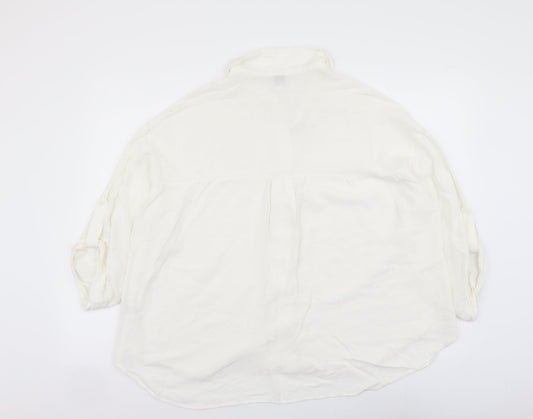 SheIn Womens Ivory Viscose Basic Button-Up Size L Collared