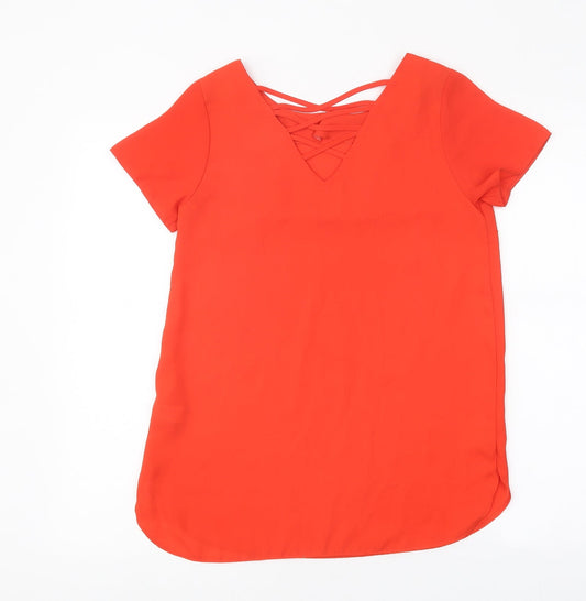 F&F Womens Red Polyester Basic Blouse Size 6 Round Neck