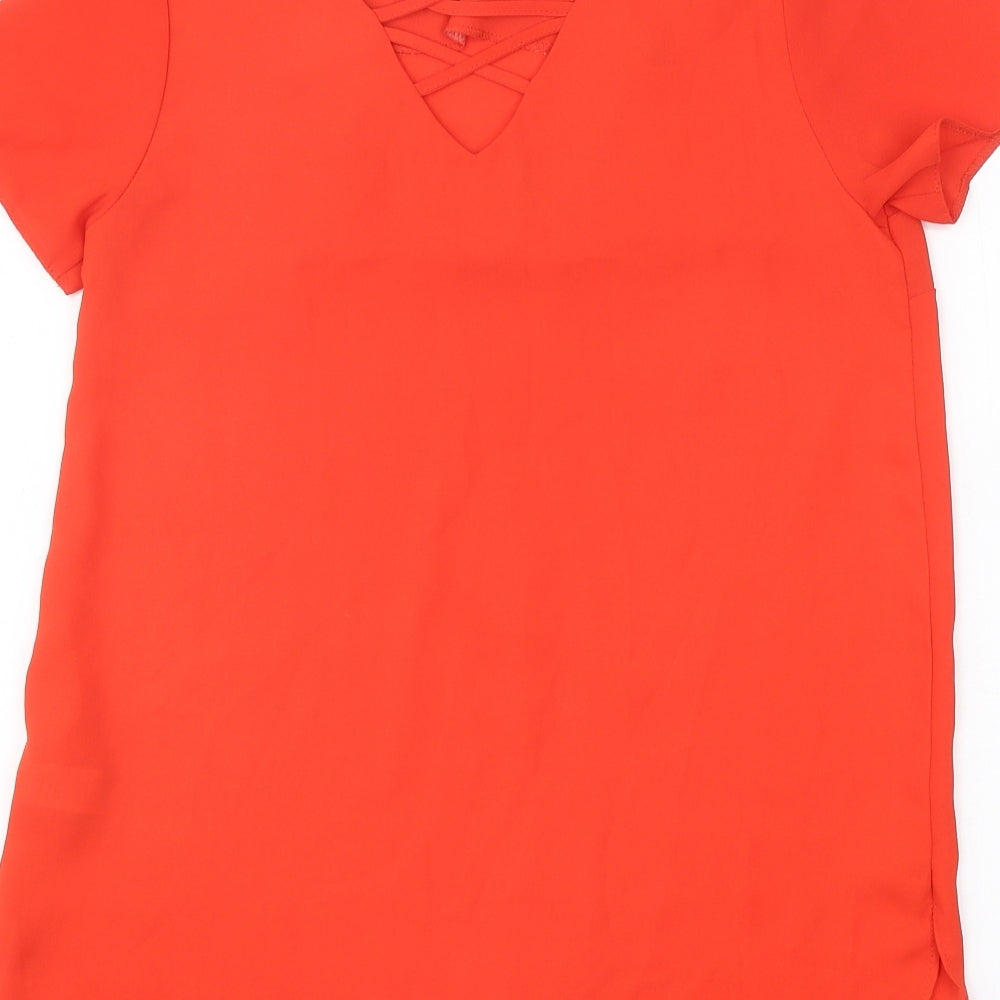 F&F Womens Red Polyester Basic Blouse Size 6 Round Neck