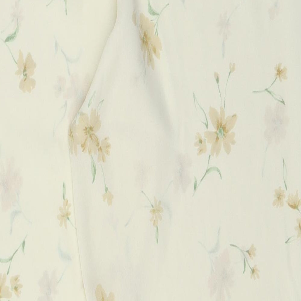 Topshop Womens Yellow Floral Polyester Trousers Size S L28 in Regular Button