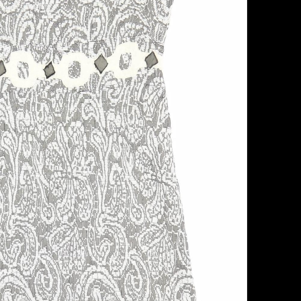 Marks and Spencer Womens Grey Floral Wool Tank Dress Size 14 Boat Neck Pullover